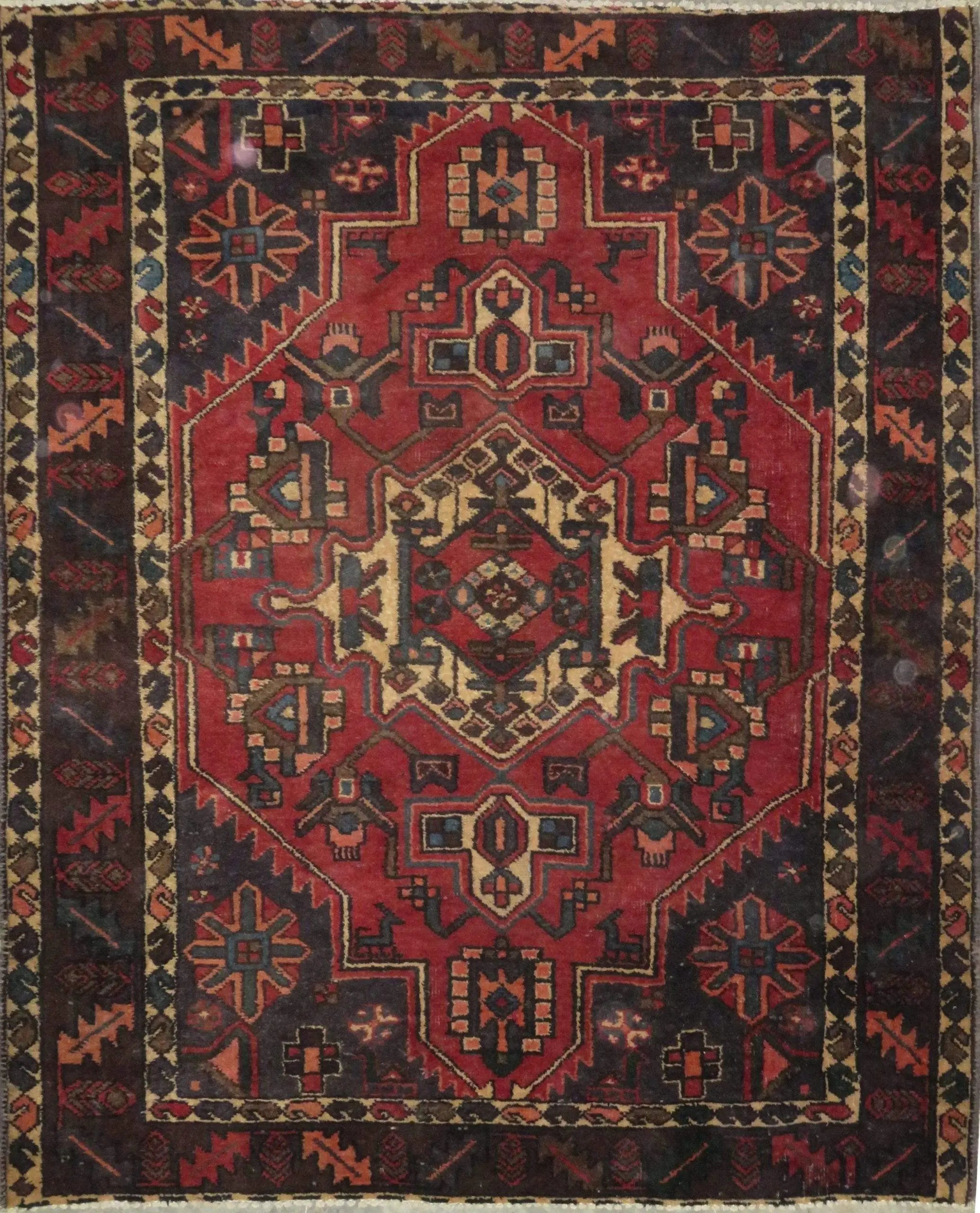 One Of The Kind Hand-Knotted Persian Wool Rug _ Luxurious Vintage Design, 6'1" x 5'2", Artisan Crafted